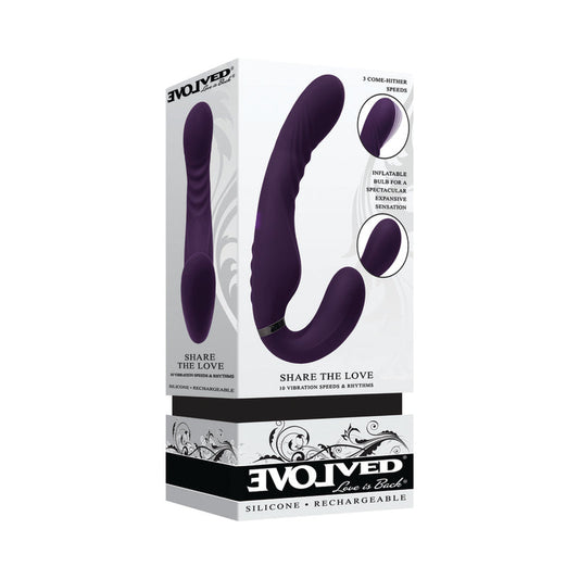 Evolved Share The Love Rechargeable Inflateable Strapless Strap On Silicone Purple - Red Garter