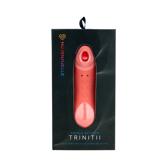 Nu Sensuelle Trinitii 3-in-1 Suction Tongue Vibe Coral - Red Garter