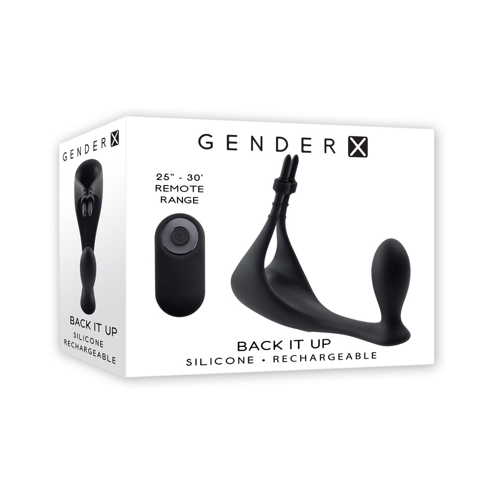 Gender X Back It Up Rechargeable Lasso C-Ring and Plug with Remote Silicone Black - Red Garter
