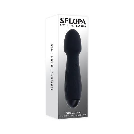 Selopa Power Trip Rechargeable Vibrating Wand Silicone Black - Red Garter