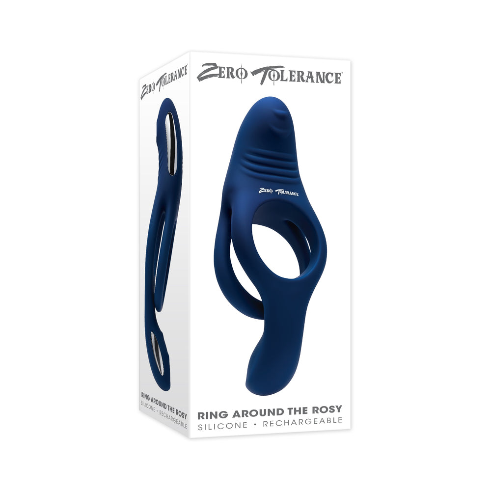 Zero Tolerance Ring Around the Rosy Rechargeable Vibrating Dual C-Ring Silicone Blue - Red Garter