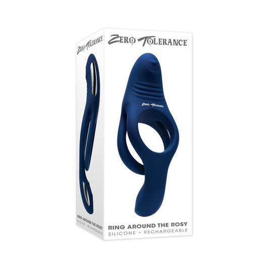 Zero Tolerance Ring Around the Rosy Rechargeable Vibrating Dual C-Ring Silicone Blue - Red Garter
