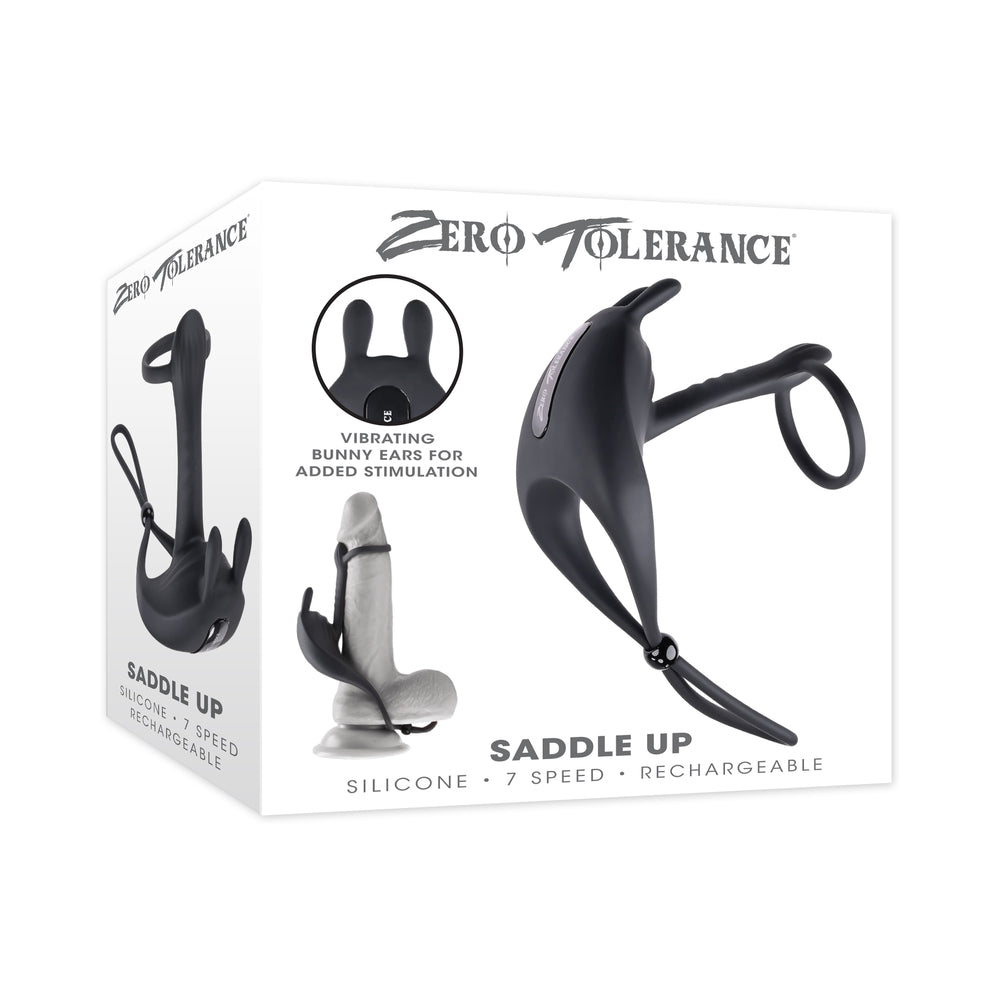 Zero Tolerance Saddle Up Rechargeable Vibrating C-Ring & Girth Enhancer Silicone Black - Red Garter