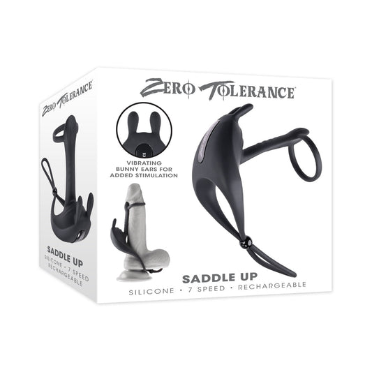 Zero Tolerance Saddle Up Rechargeable Vibrating C-Ring & Girth Enhancer Silicone Black - Red Garter