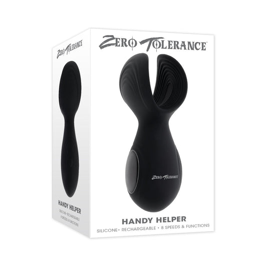 Zero Tolerance Handy Helper Rechargeable Vibrating Stroker Silicone Black - Red Garter