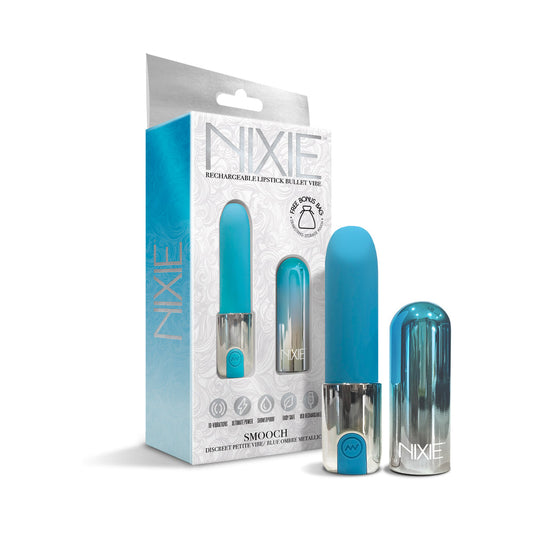 Nixie Smooch Rechargeable Lipstick Vibrator Blue Ombre - Red Garter