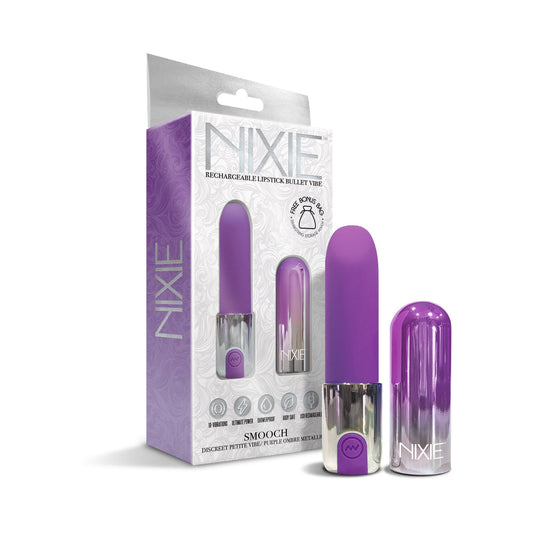 Nixie Smooch Rechargeable Lipstick Vibrator Purple Ombre - Red Garter