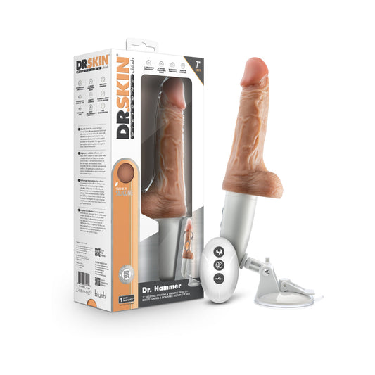 Dr. Skin Silicone Dr. Hammer Thrusting Dildo with Handle 7 in. Beige - Red Garter