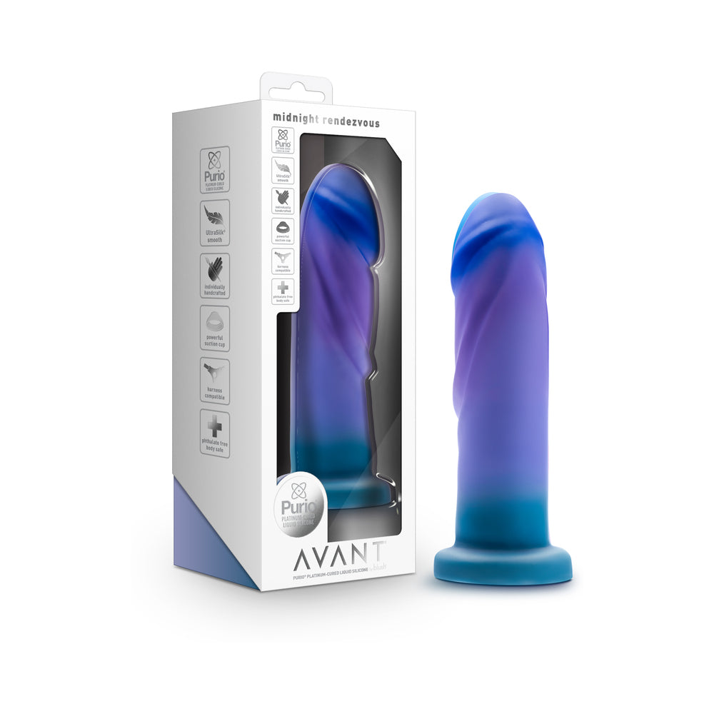 Avant Midnight Rendezvous 7.5 in. Dildo Ocean Blue - Red Garter
