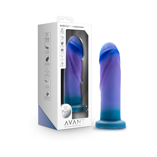 Avant Midnight Rendezvous 7.5 in. Dildo Ocean Blue - Red Garter