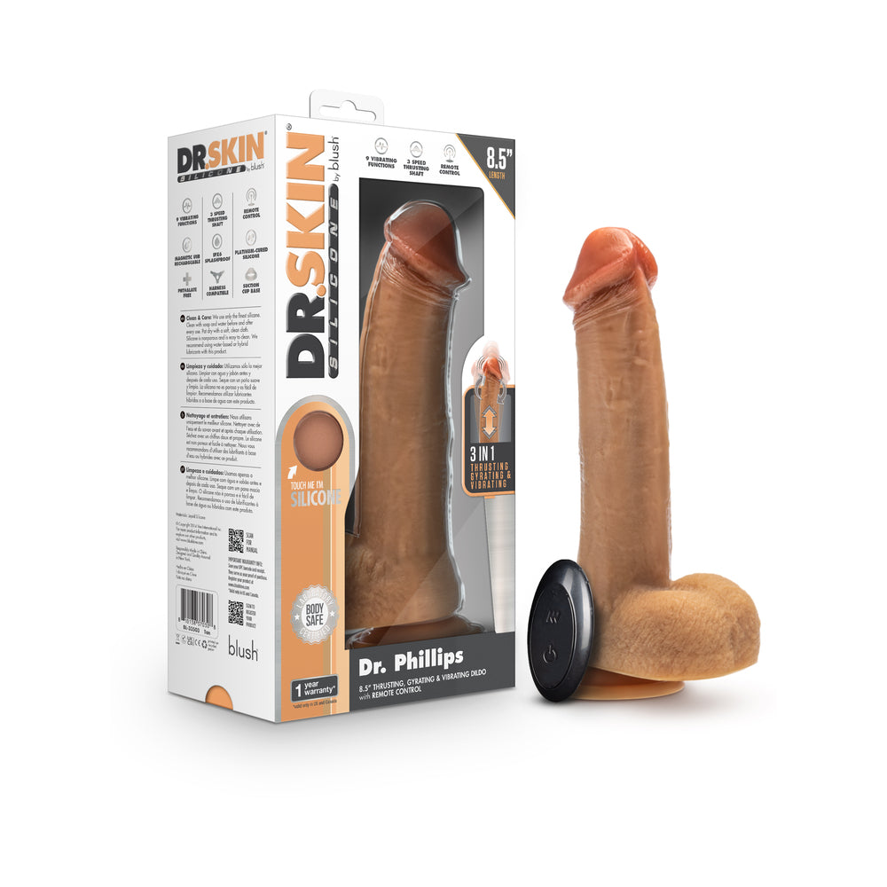 Dr. Skin Silicone Dr. Phillips Thrusting Dildo 8.5 in. Tan - Red Garter