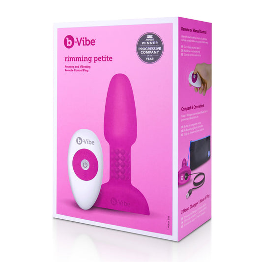 b-Vibe Rimming Petite Rotating and Vibrating Remote Control Plug Fuchsia - Red Garter