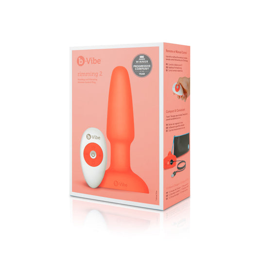 b-Vibe Rimming 2 Rotating and Vibrating Remote Control Plug Orange - Red Garter