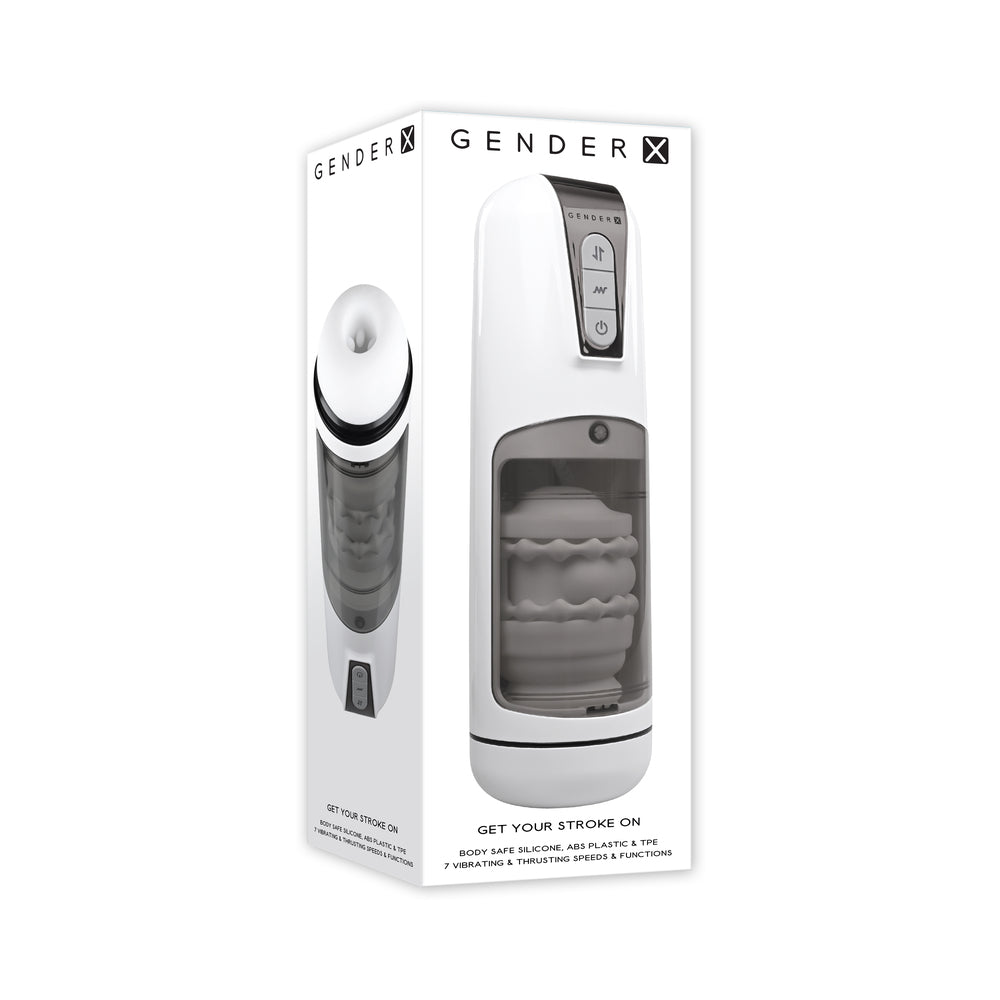 Gender X Get Your Stroke On Rechargeable Stroker TPE White - Red Garter