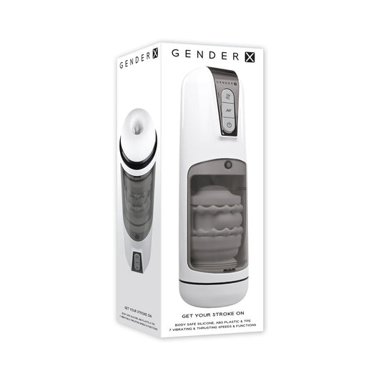 Gender X Get Your Stroke On Rechargeable Stroker TPE White - Red Garter