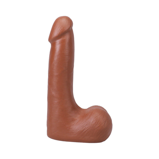 The Realistic Cock 7 in. ULTRASKYN Vac-U-Lock Dildo with Balls Caramel - Red Garter