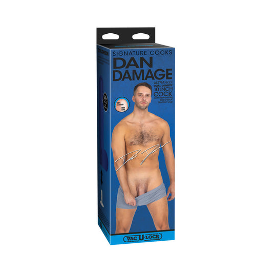 Signature Cocks Dan Damage 10 in. ULTRASKYN Vac-U-Lock Dildo - Red Garter