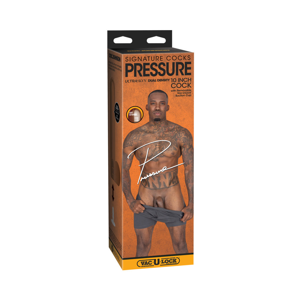 Signature Cocks Pressure 10 in. ULTRASKYN Vac-U-Lock Dildo - Red Garter
