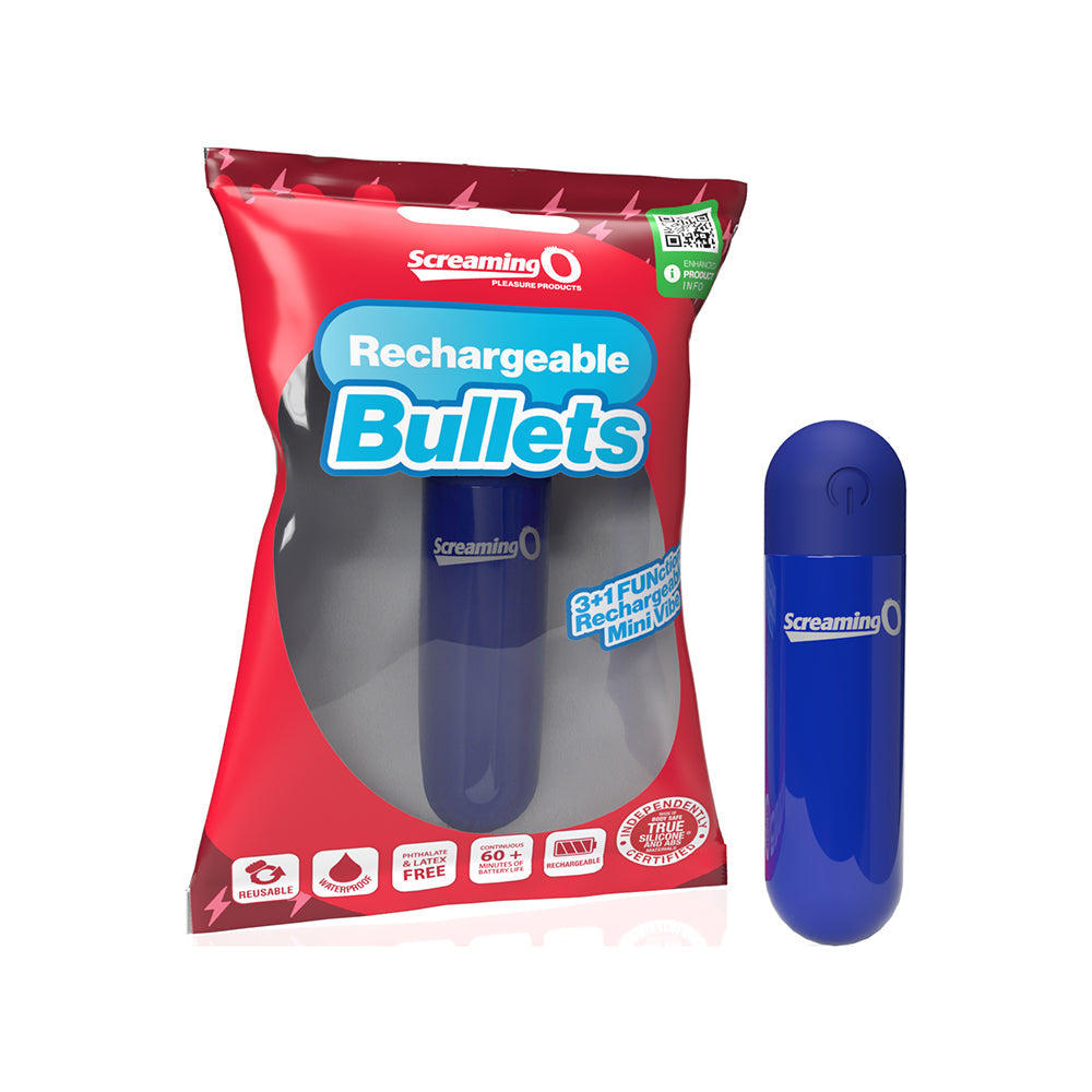 Screaming O Rechargeable Bullets Blue - Red Garter