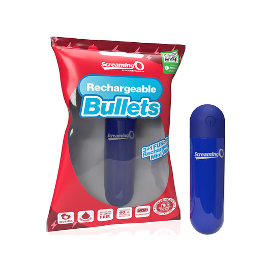 Screaming O Rechargeable Bullets Blue - Red Garter