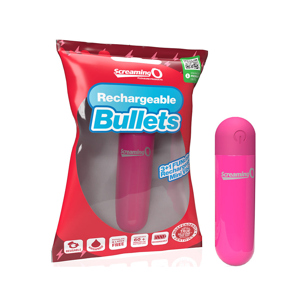 Screaming O Rechargeable Bullets Pink - Red Garter