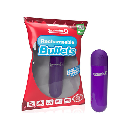 Screaming O Rechargeable Bullets Purple - Red Garter