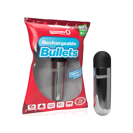 Screaming O Rechargeable Bullets Silver - Red Garter