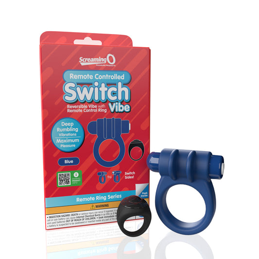 Screaming O Remote Controlled Switch Vibrating Ring Blue - Red Garter