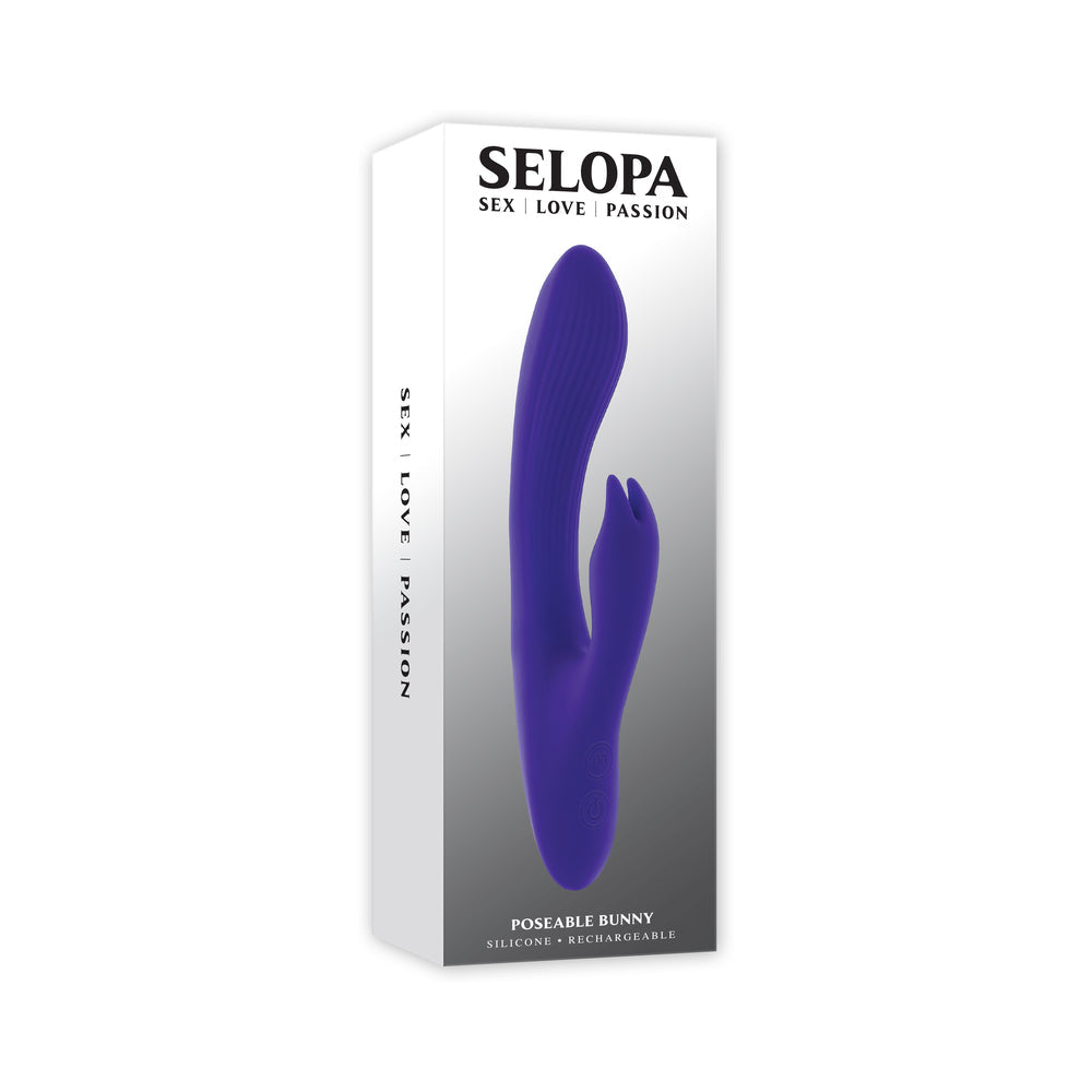Selopa Poseable Bunny Rechargeable Dual Stimulator Silicone Purple - Red Garter