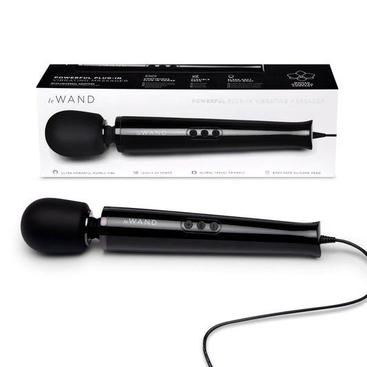 Le Wand Plug-In Vibrating Massager Black - Red Garter