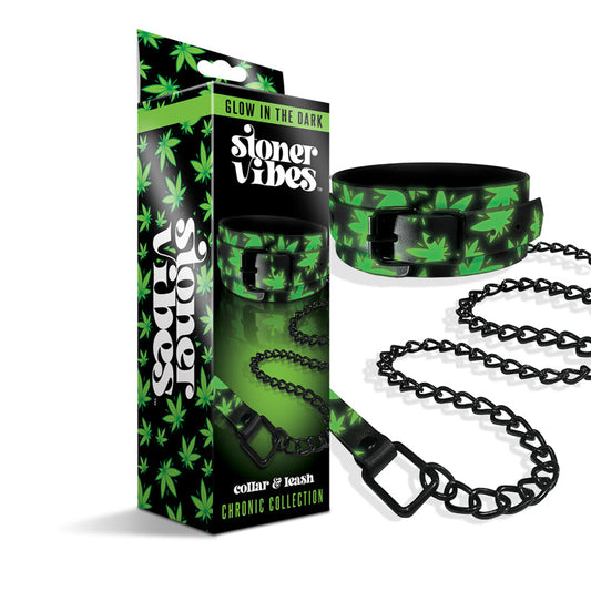 Stoner Vibes Chronic Collection Glow in the Dark Collar and Leash - Red Garter