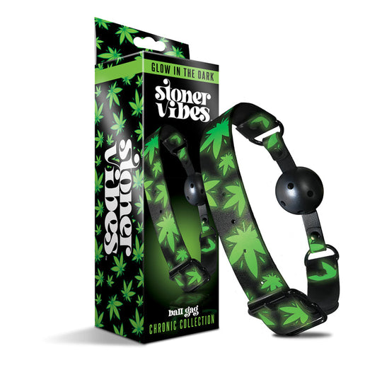 Stoner Vibes Chronic Collection Glow in the Dark Breathable Ball Gag - Red Garter