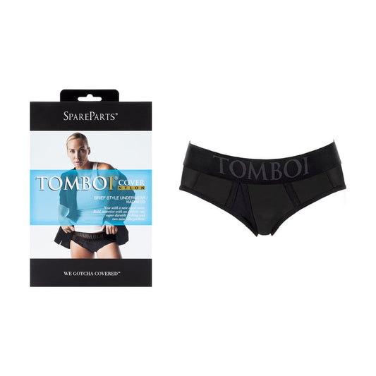 SpareParts Tomboi Cover Brief Style Underwear Harness Nylon Black/Black S - Red Garter