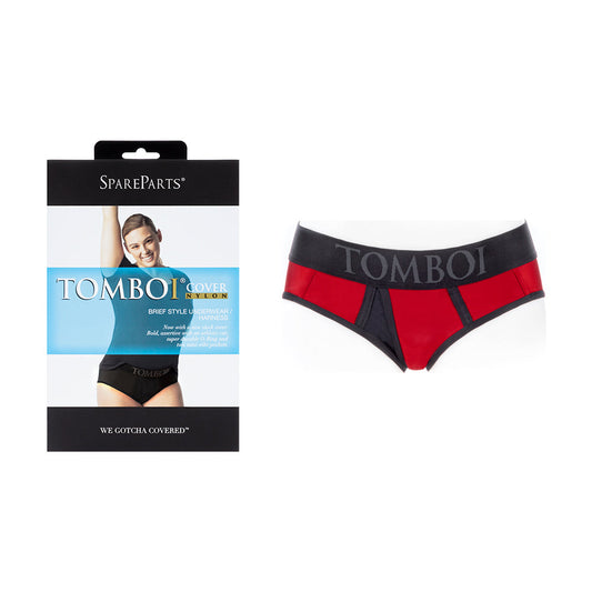 SpareParts Tomboi Cover Brief Style Underwear Harness Nylon Red/Black 4XL - Red Garter