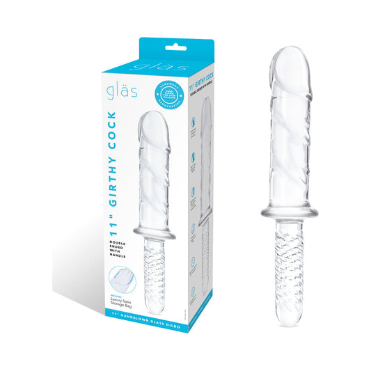 Glas 11 in. Girthy Cock Double Ended with Handle - Red Garter