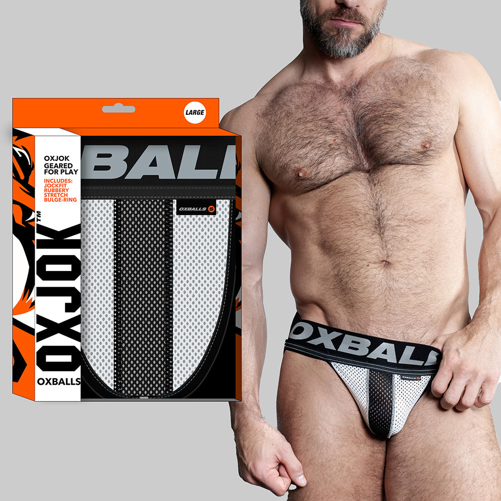 Oxballs Oxjok Airmesh Swagger Slider-Strap Jock Ice White XL - Red Garter