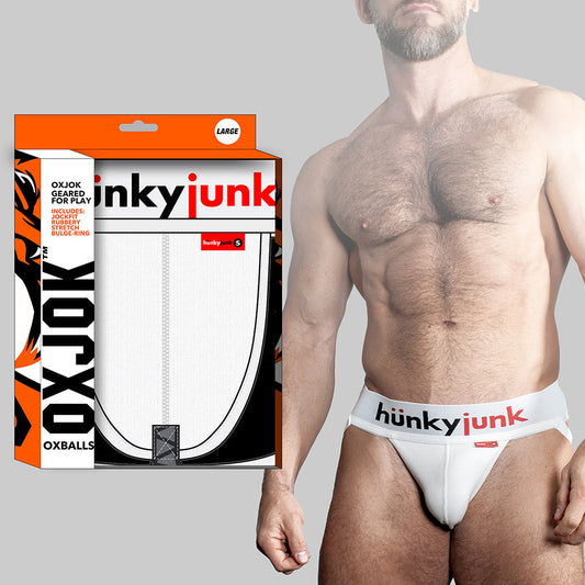 Oxballs Oxjok Hunker Comfy-Pouch Slider-Strap Jock White Snow M - Red Garter