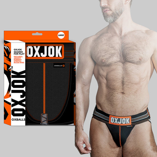 Oxballs Oxjok Slingjock Upthrust Slider-Strap Jock Black Iron S - Red Garter