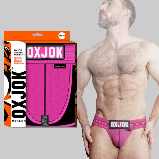 Oxballs Oxjok Slingjock Upthrust Slider-Strap Jock Pink Sky M - Red Garter