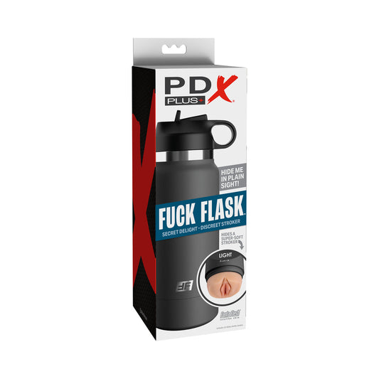 PDX Plus Fuck Flask Secret Delight Discreet Stroker Grey Bottle Light - Red Garter