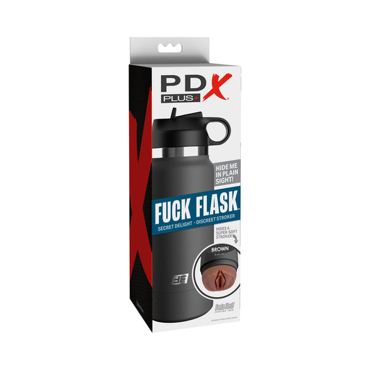 PDX Plus Fuck Flask Secret Delight Discreet Stroker Grey Bottle Brown - Red Garter