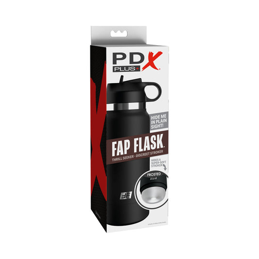 PDX Plus Fap Flask Thrill Seeker Discreet Stroker Black Bottle Frosted - Red Garter