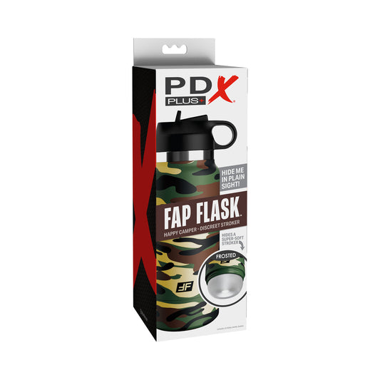 PDX Plus Fap Flask Happy Camper Discreet Stroker Camo Frosted - Red Garter