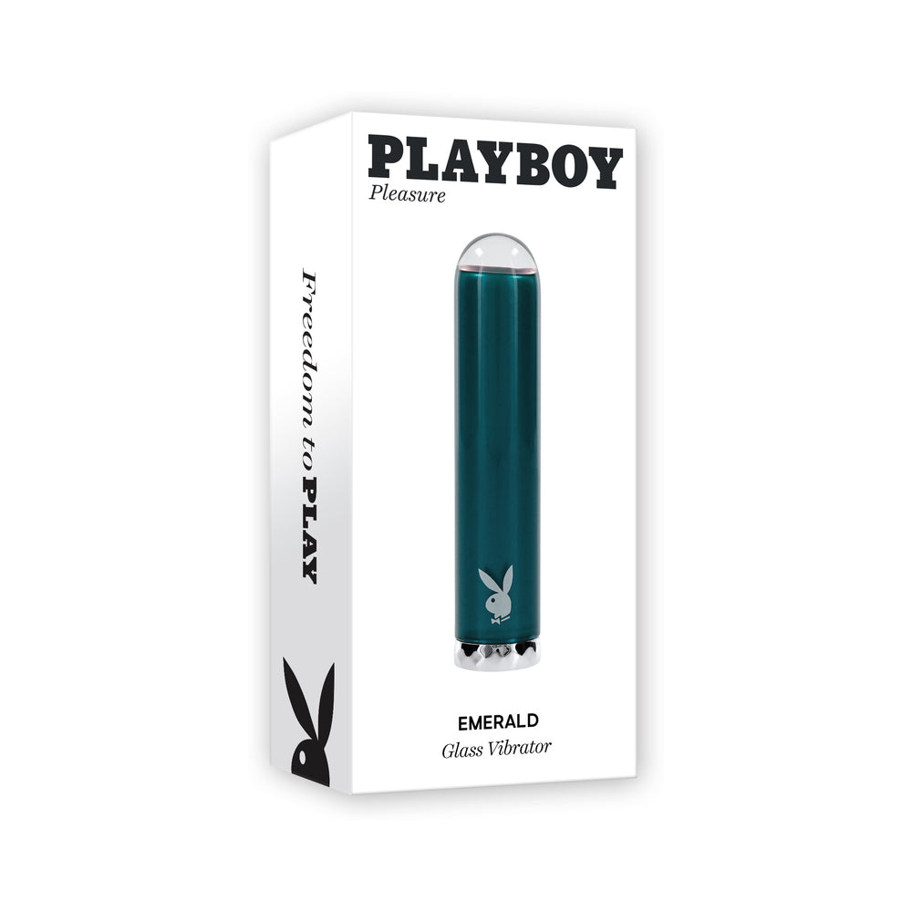 Playboy Emerald Rechargeable Vibrating Glass Mini Vibe Deep Teal - Red Garter