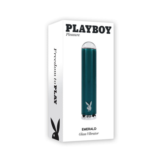 Playboy Emerald Rechargeable Vibrating Glass Mini Vibe Deep Teal - Red Garter
