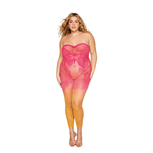 Dreamgirl Versatile Butterfly Fishnet Bodystocking Watermelon Mimosa Queen Size - Red Garter
