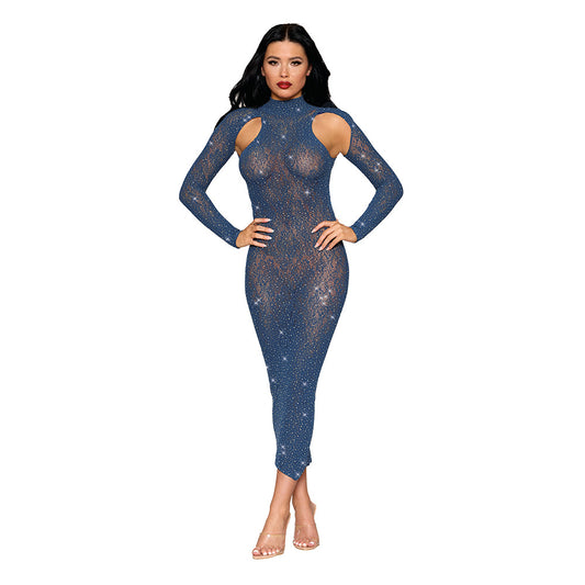 Dreamgirl High Neck Open-Shoulder Bodystocking Gown Twilight O/S - Red Garter
