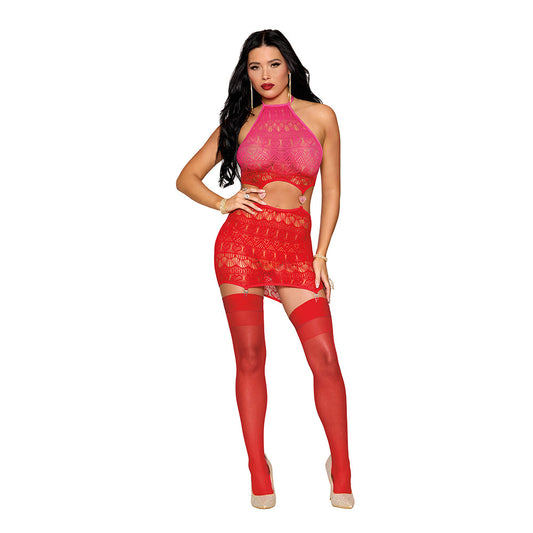 Dreamgirl Garter Teddy with Heart Details Pink/Red O/S - Red Garter