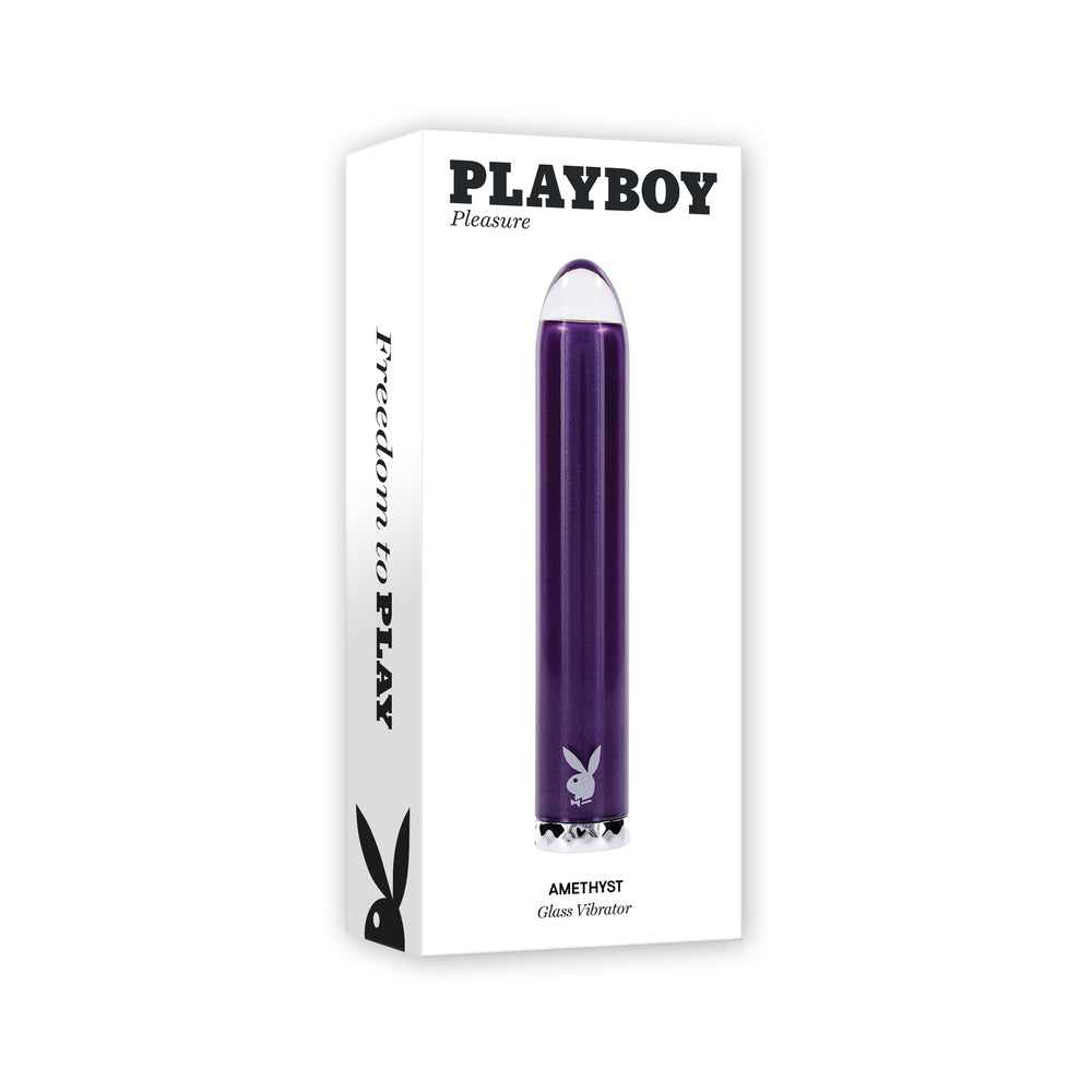 Playboy Amethyst Rechargeble Vibrating Glass Vibe Purple - Red Garter