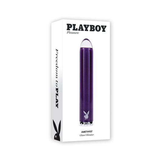 Playboy Amethyst Rechargeble Vibrating Glass Vibe Purple - Red Garter